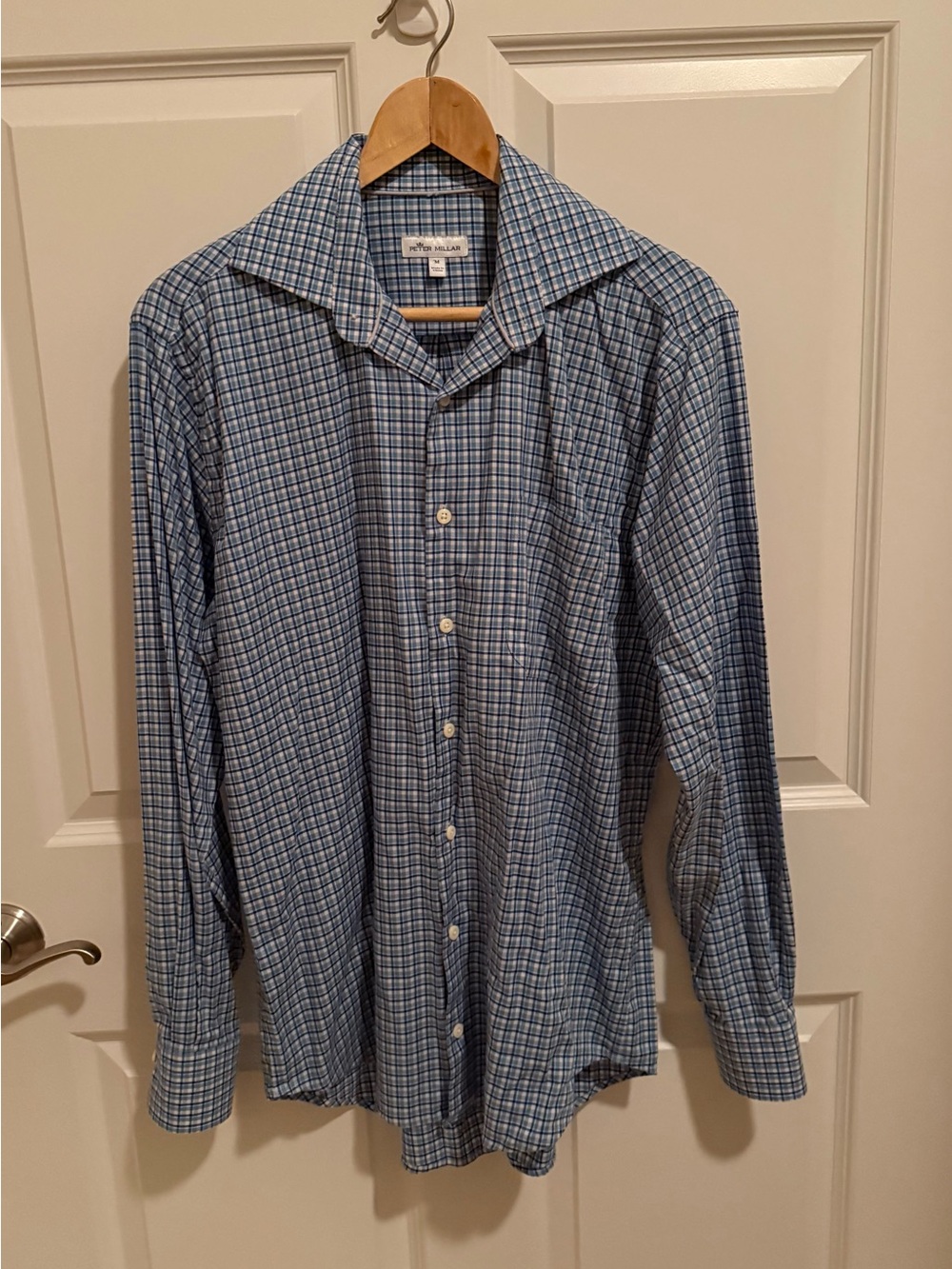 Men’s Peter Millar Blue Plaid Check Long Sleeve Button Down Shirt M NWOT Quality